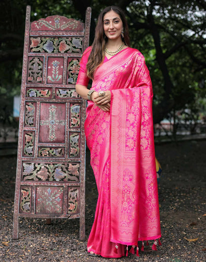 Pink Silk Woven Banarasi Saree
