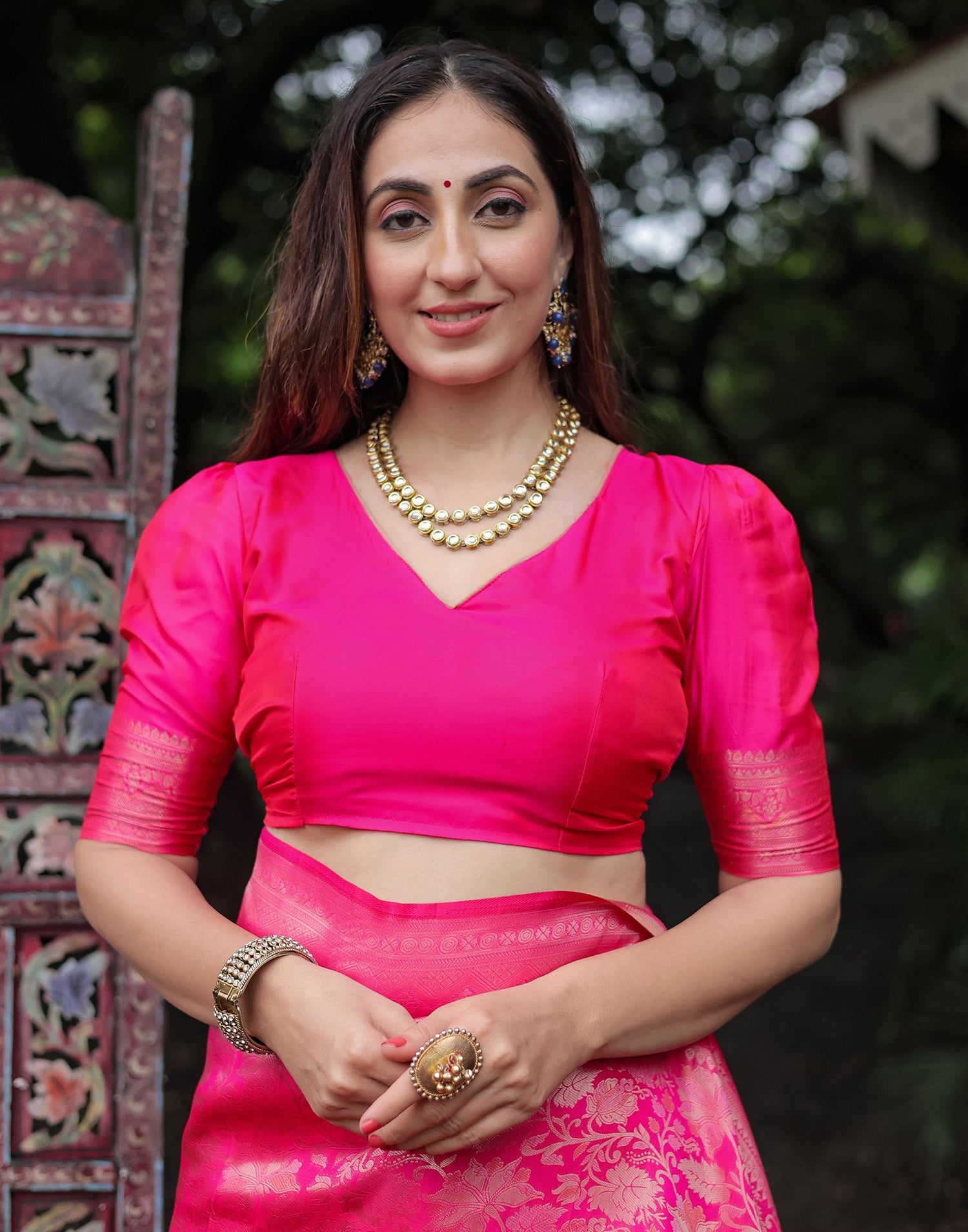 Pink Silk Woven Banarasi Saree