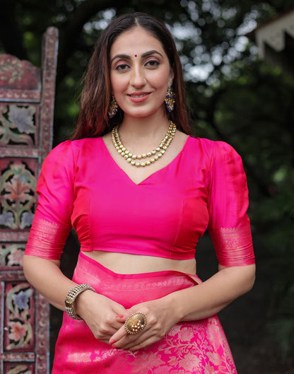 Pink Silk Woven Banarasi Saree