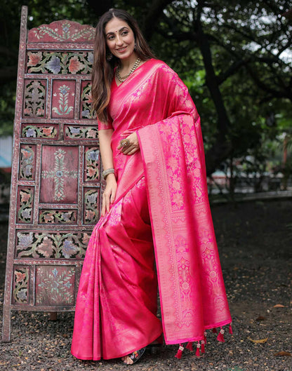 Pink Silk Woven Banarasi Saree