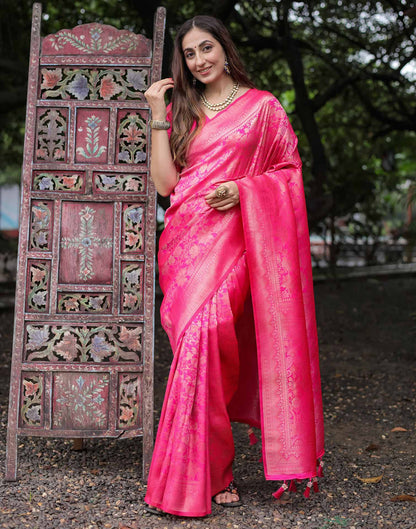 Pink Silk Woven Banarasi Saree
