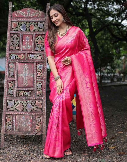 Pink Silk Woven Banarasi Saree