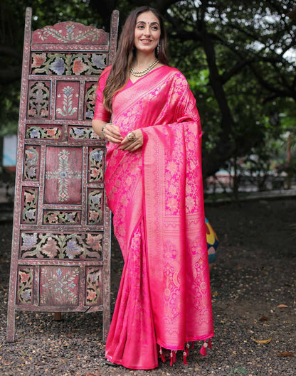 Pink Silk Woven Banarasi Saree