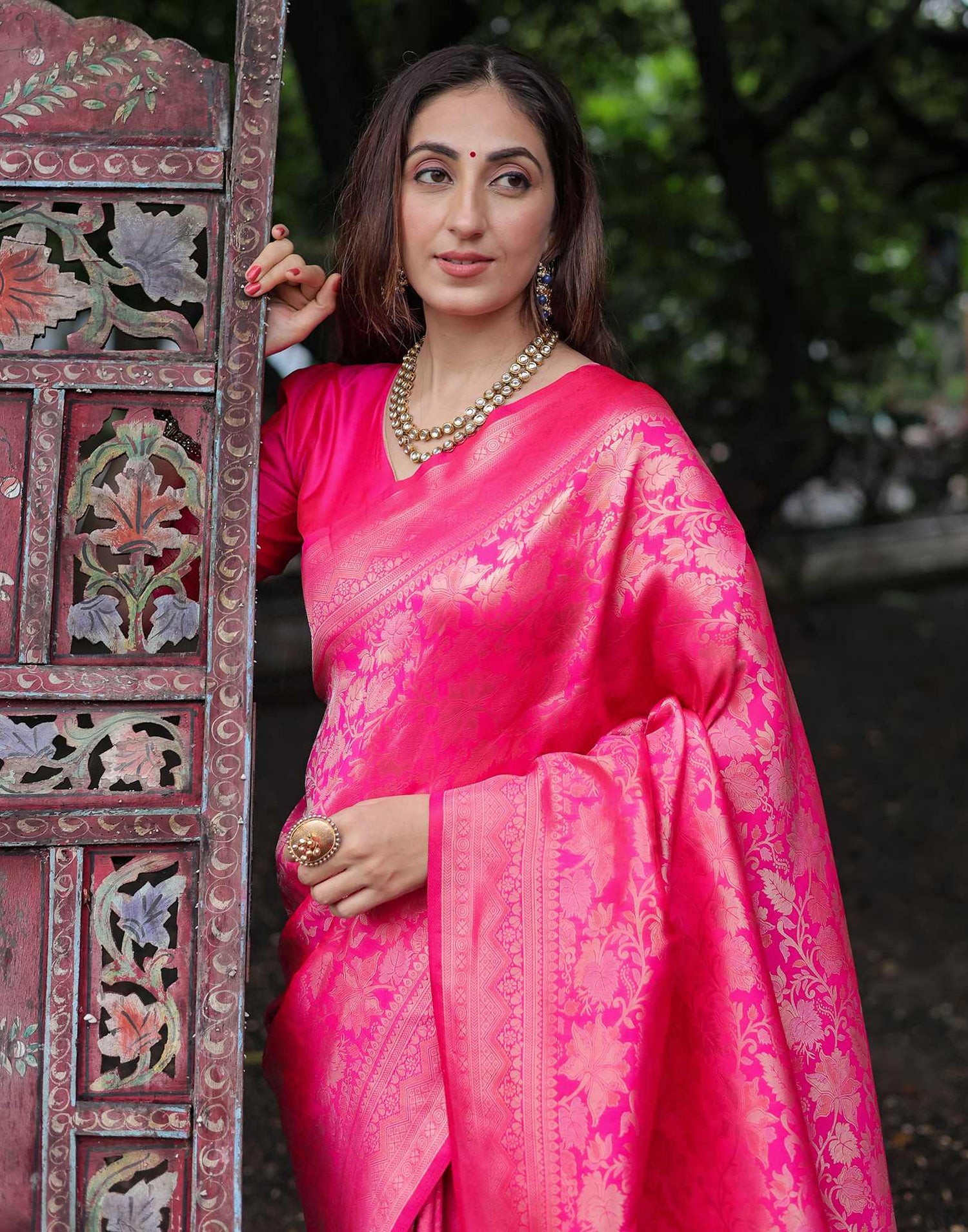 Pink Silk Woven Banarasi Saree
