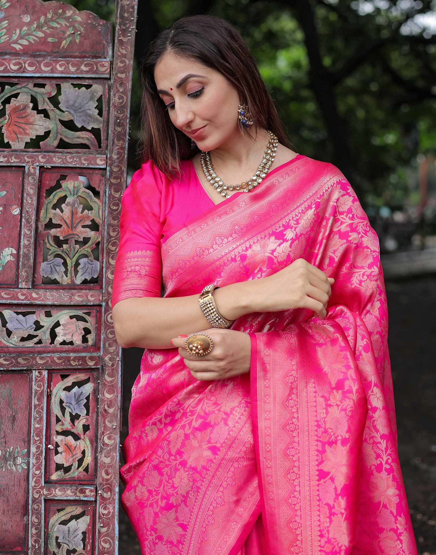Pink Silk Woven Banarasi Saree