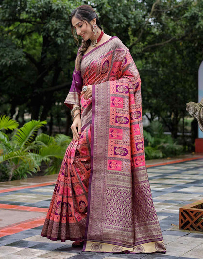 Coral Pink Silk Woven Saree