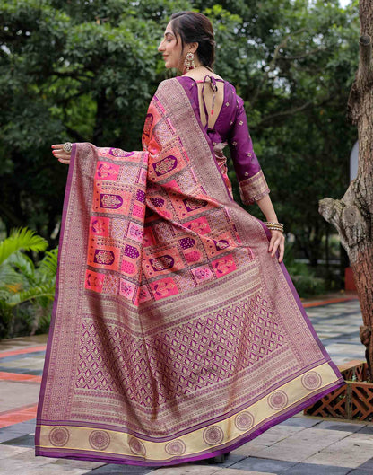 Coral Pink Silk Woven Saree
