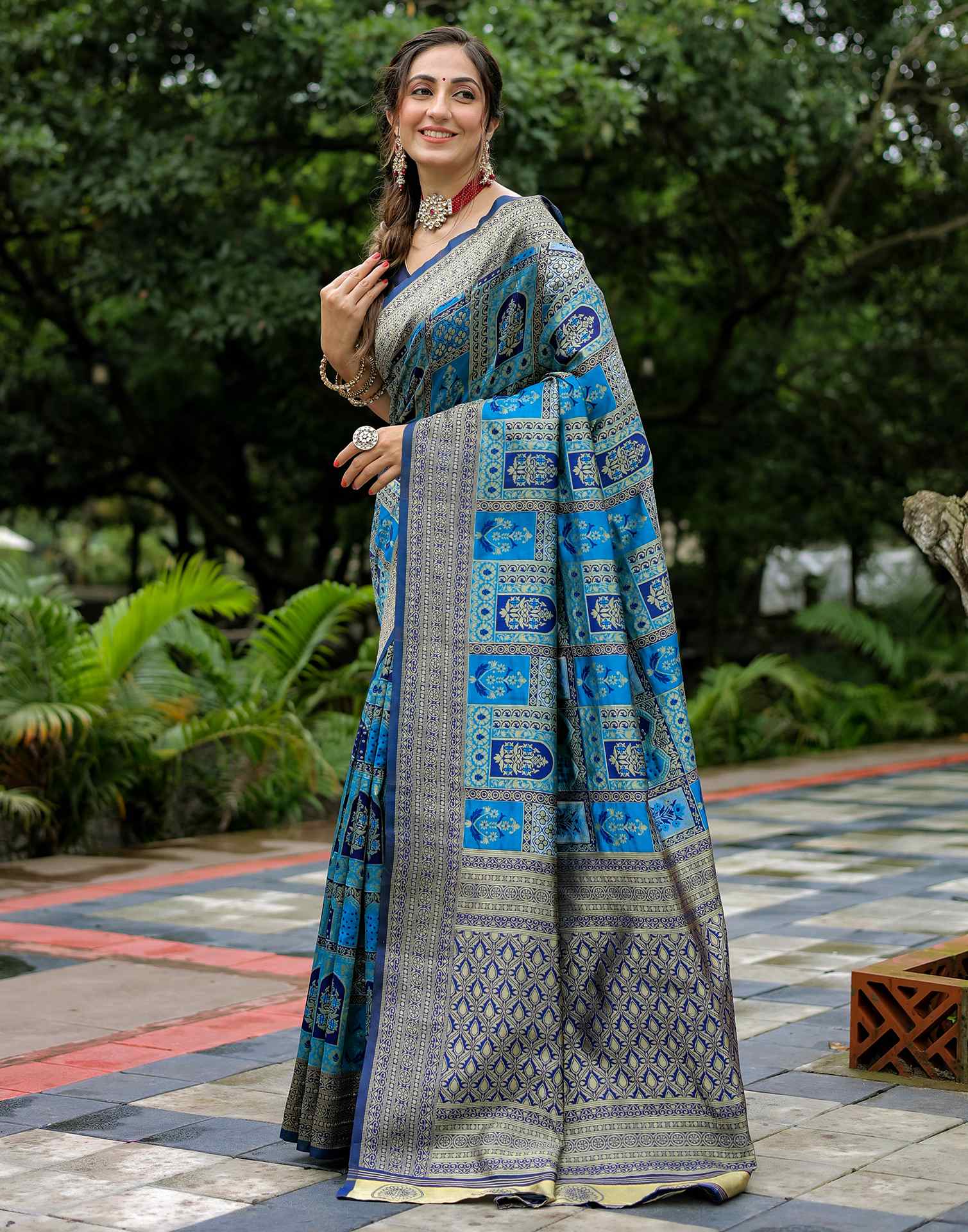 Teal Blue Silk Woven Saree