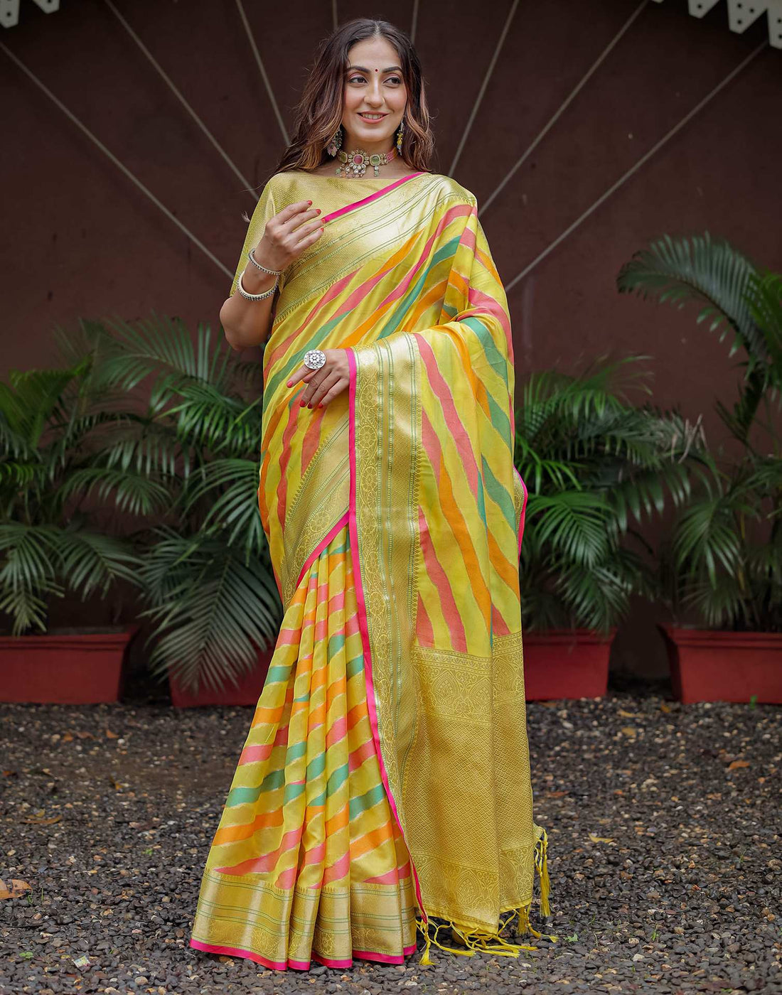 Yellow Silk Woven Saree