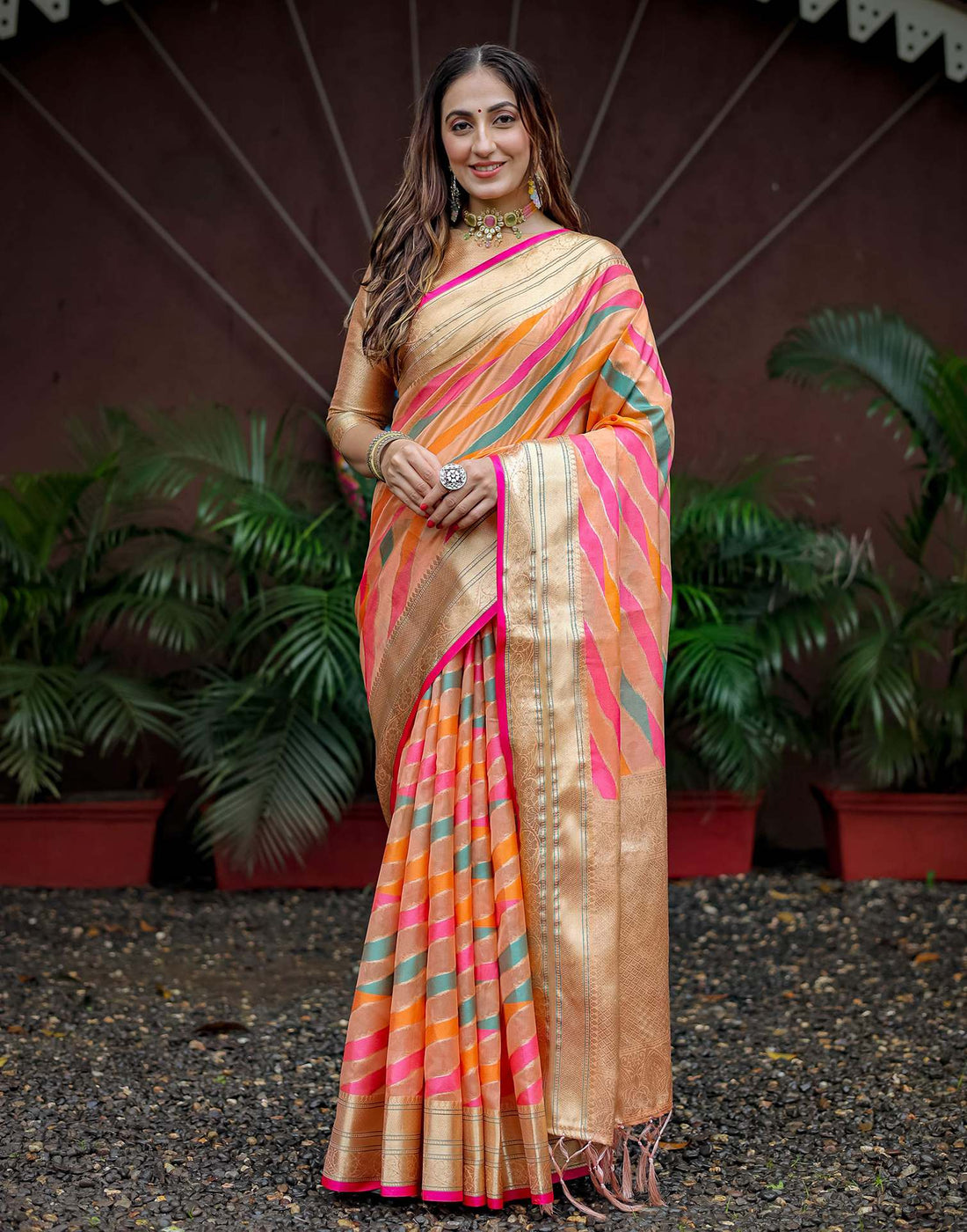 Peach Silk Woven Saree
