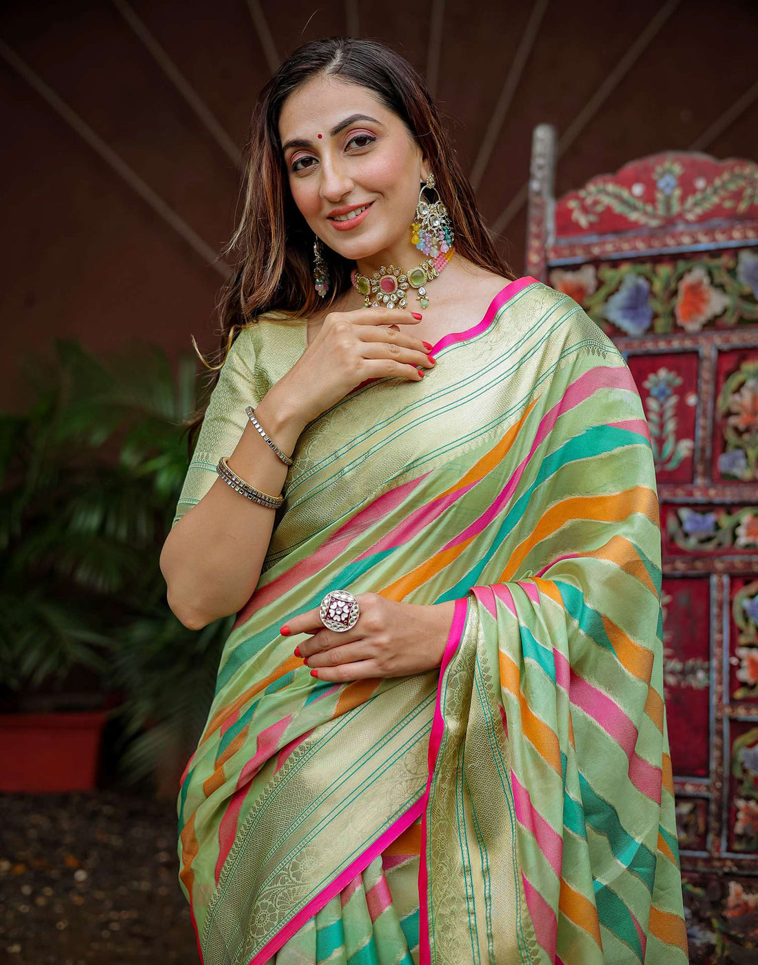 Pista Green Silk Woven Saree