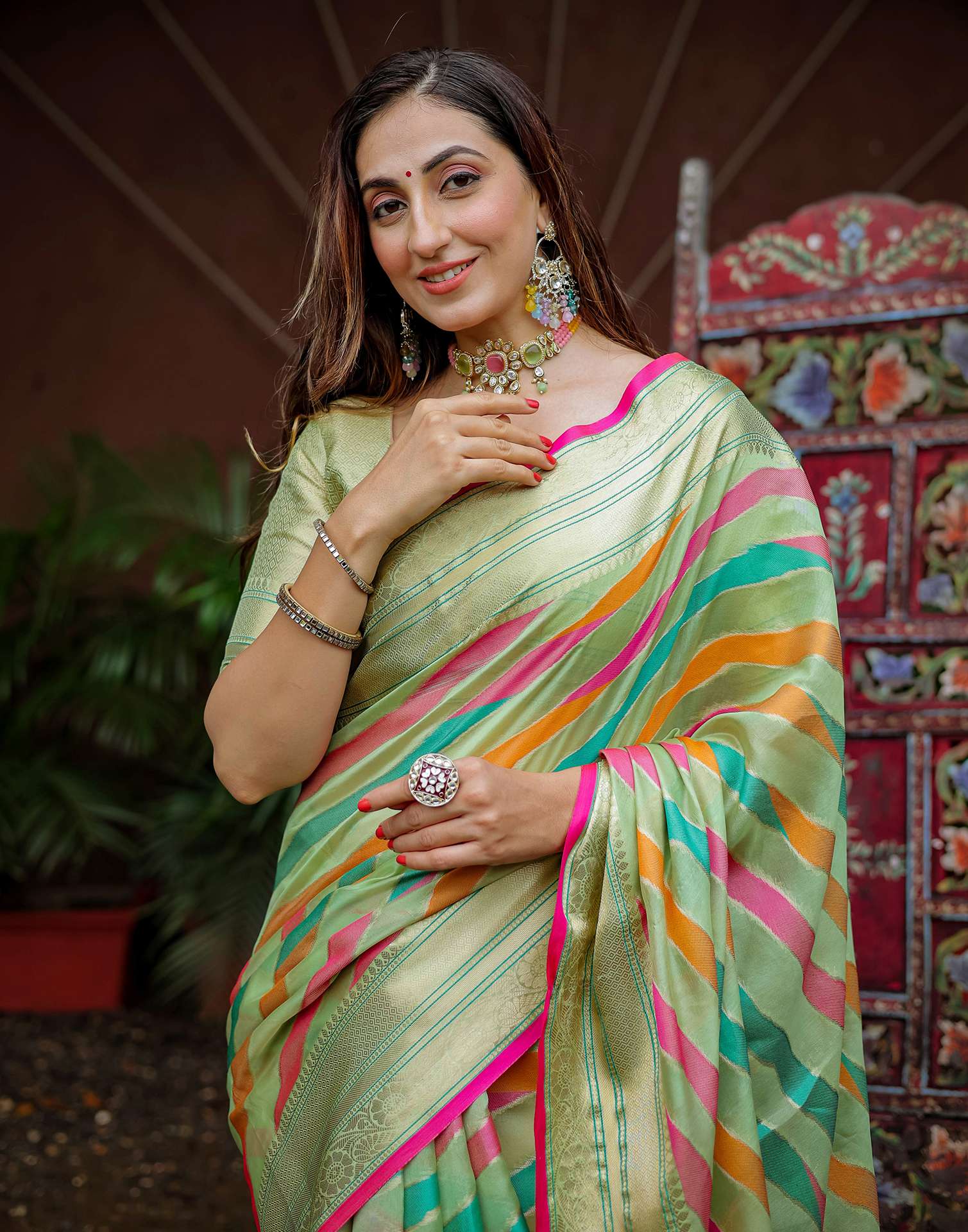 Pista Green Silk Woven Saree