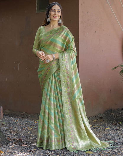 Pista Green Silk Woven Saree
