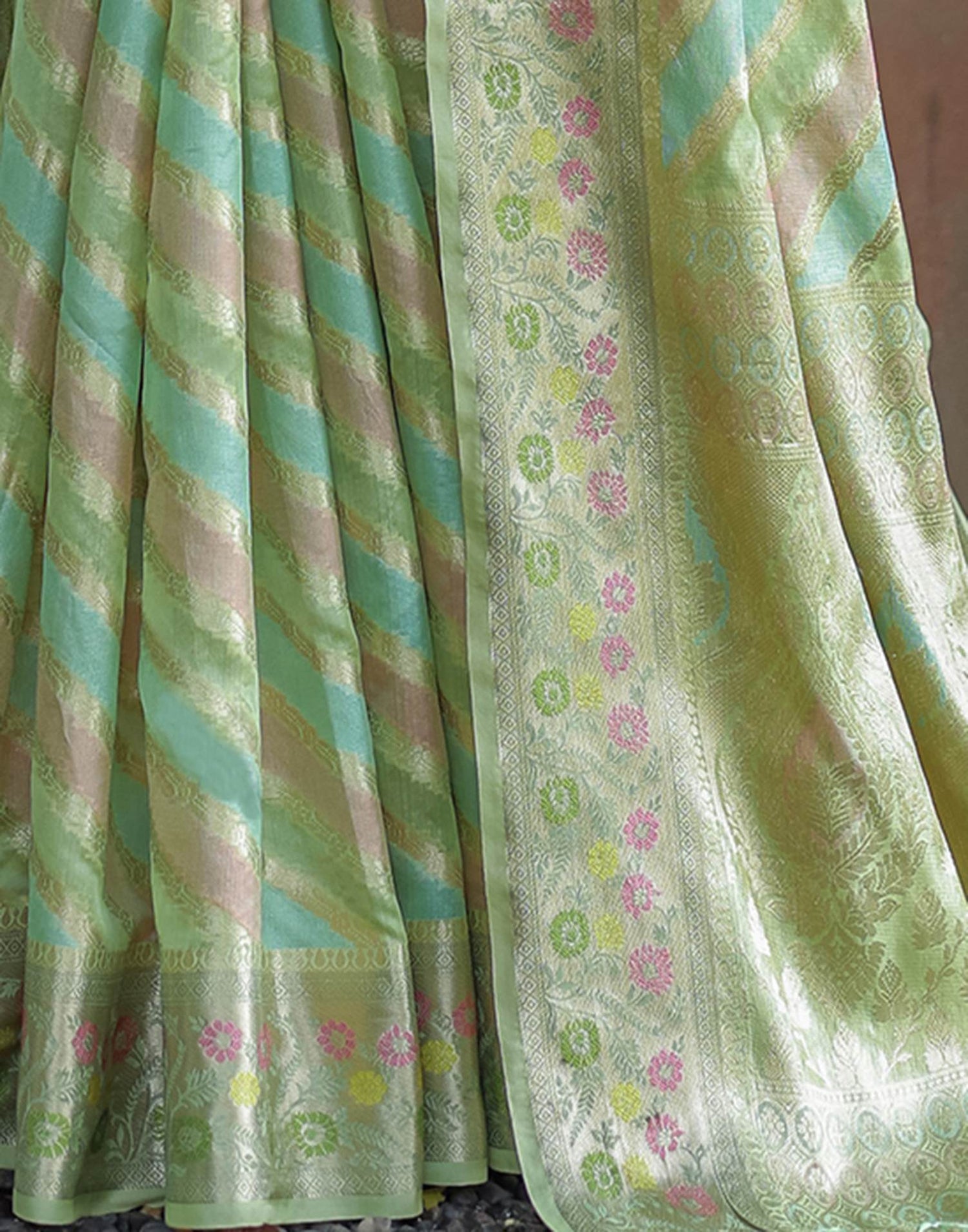 Pista Green Silk Woven Saree