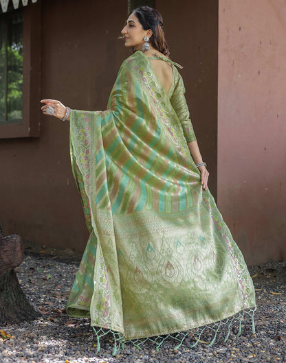 Pista Green Silk Woven Saree