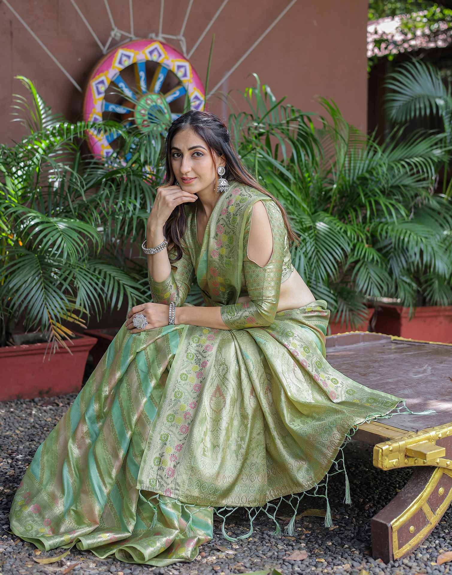 Pista Green Silk Woven Saree