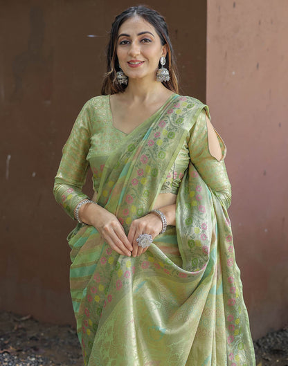 Pista Green Silk Woven Saree