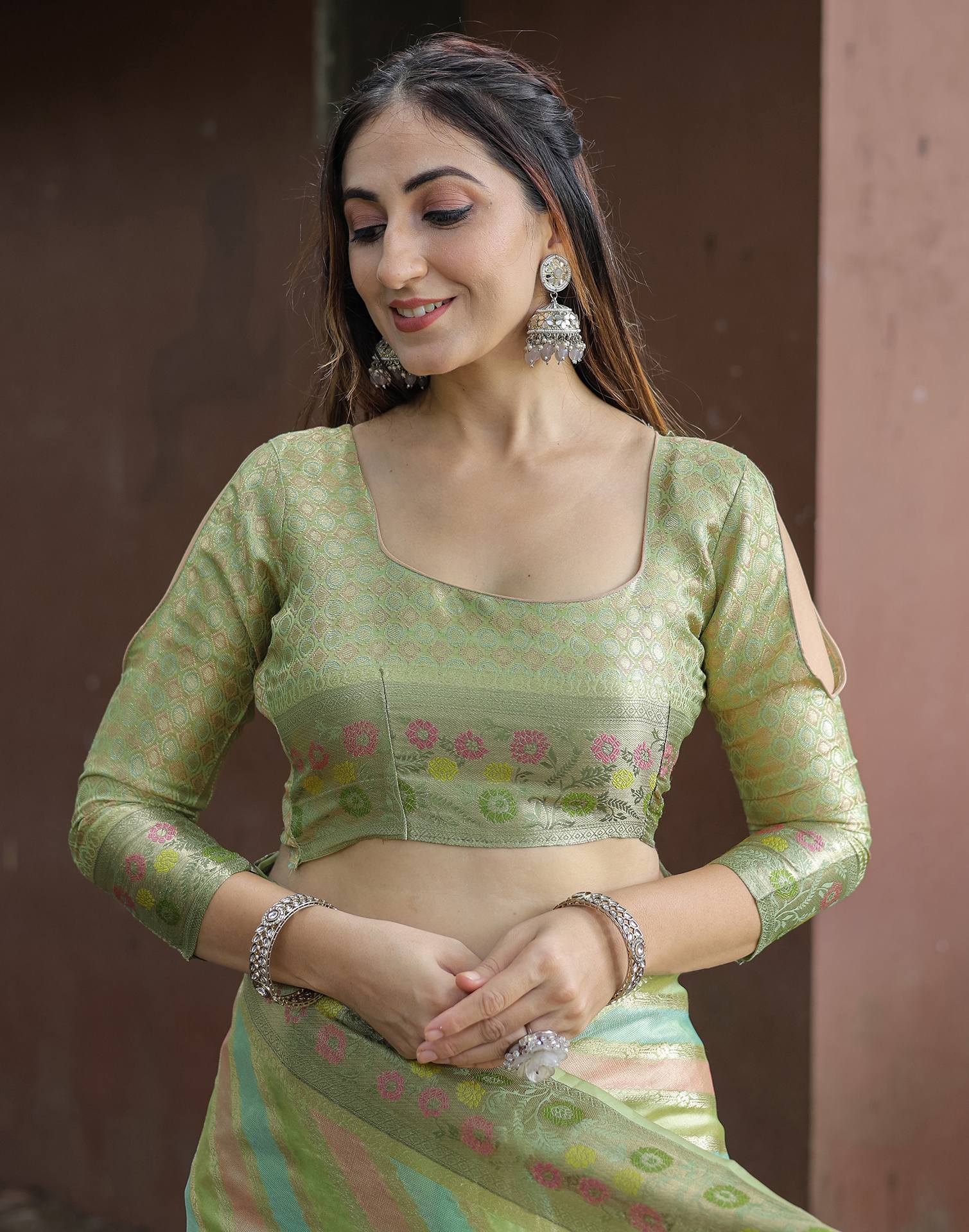 Pista Green Silk Woven Saree