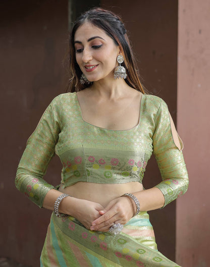 Pista Green Silk Woven Saree