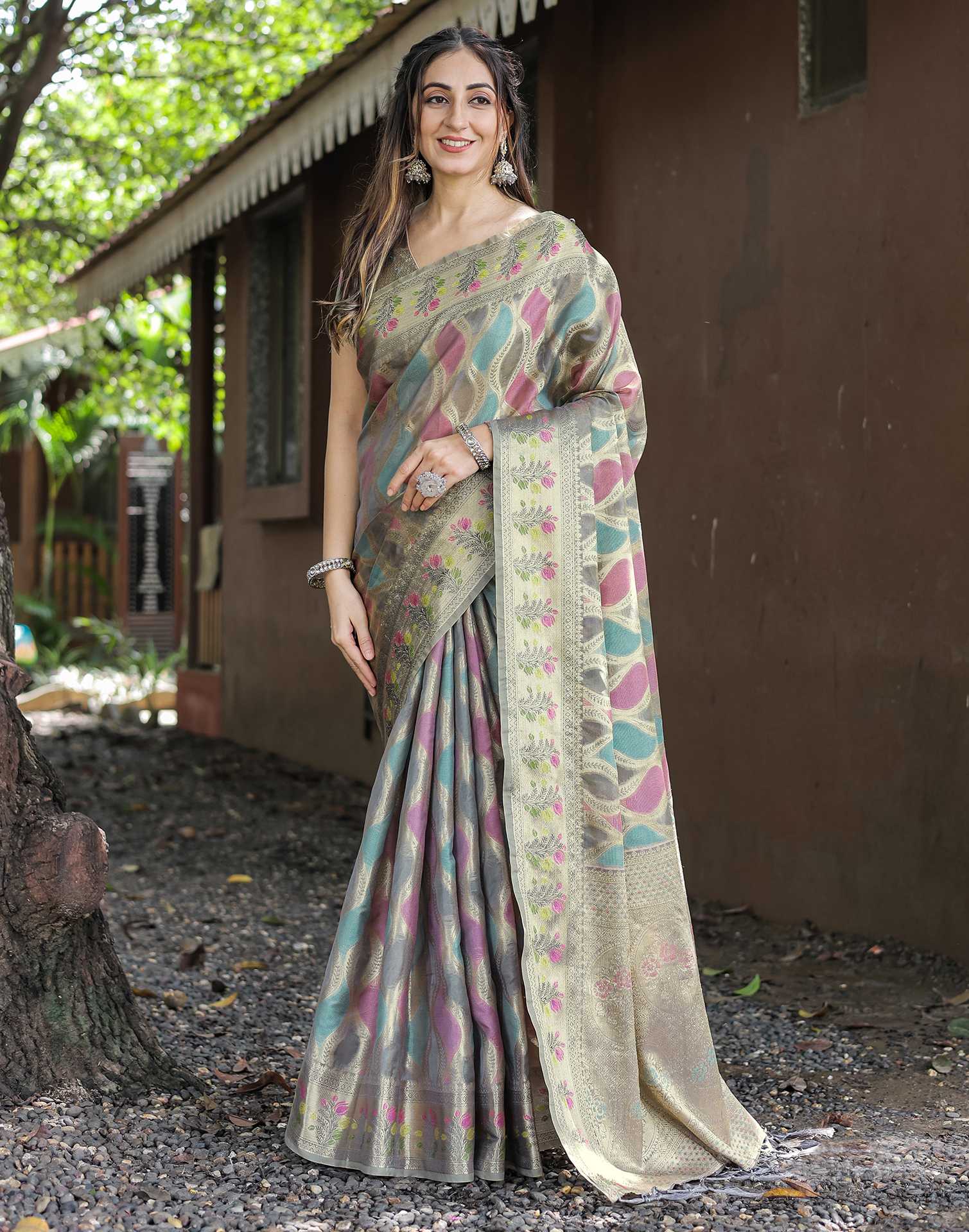 Grey Silk Woven Saree