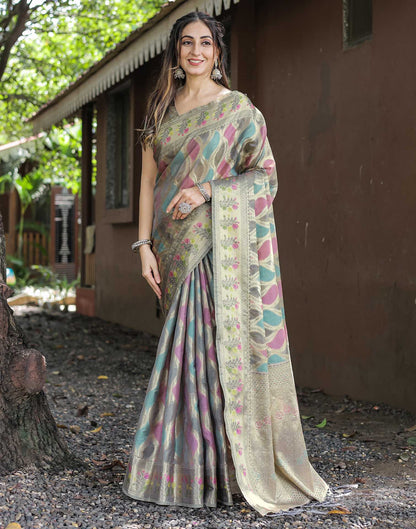 Grey Silk Woven Saree