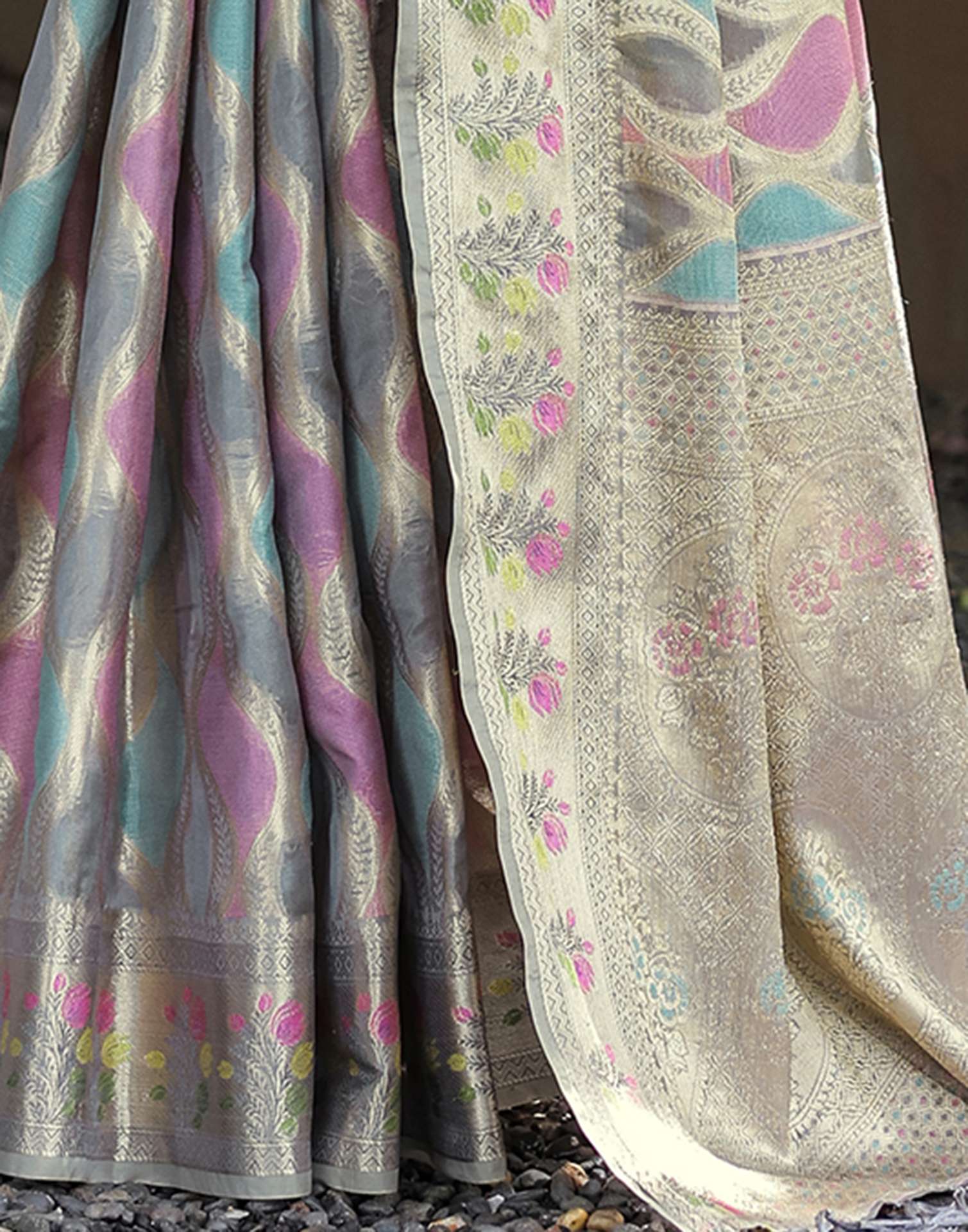 Grey Silk Woven Saree