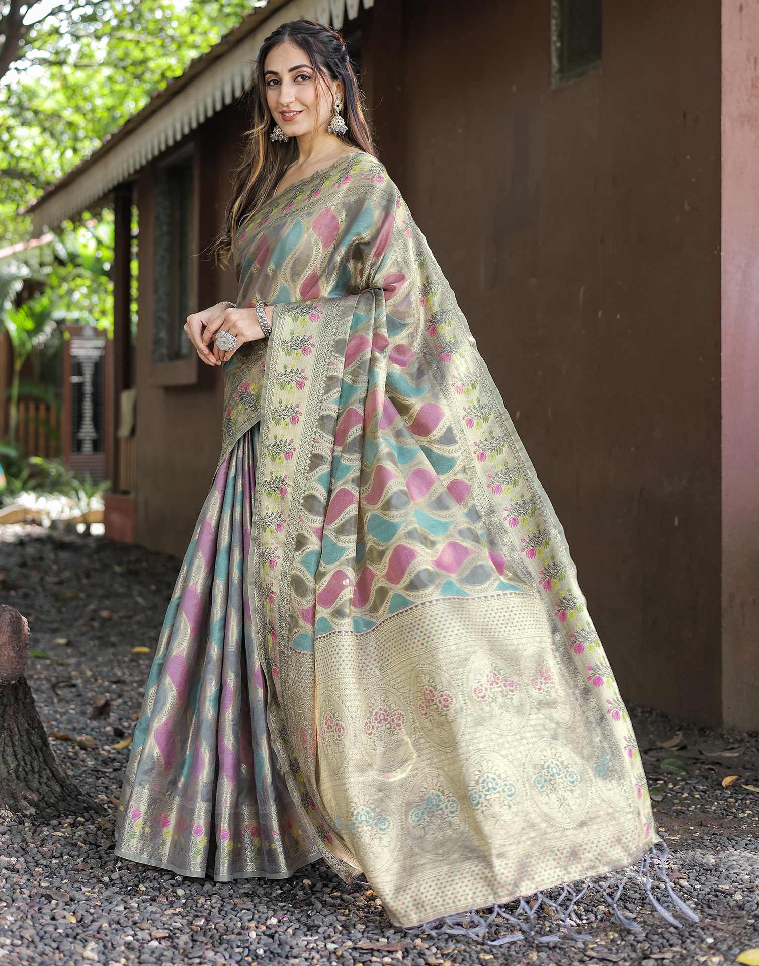Grey Silk Woven Saree