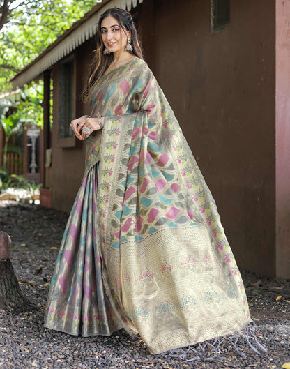 Grey Silk Woven Saree
