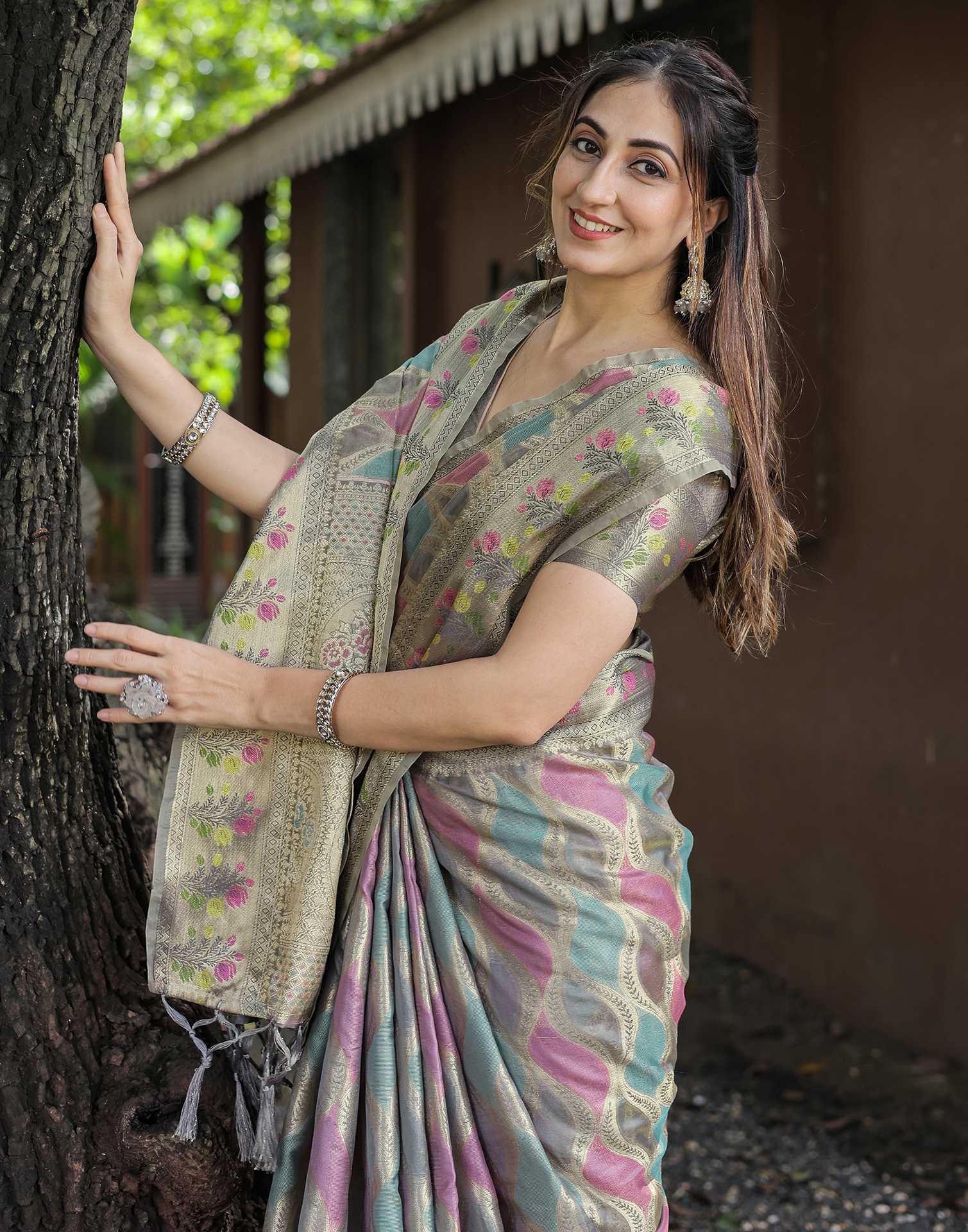 Grey Silk Woven Saree