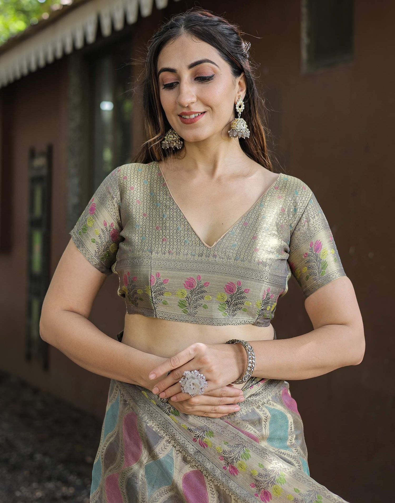 Grey Silk Woven Saree