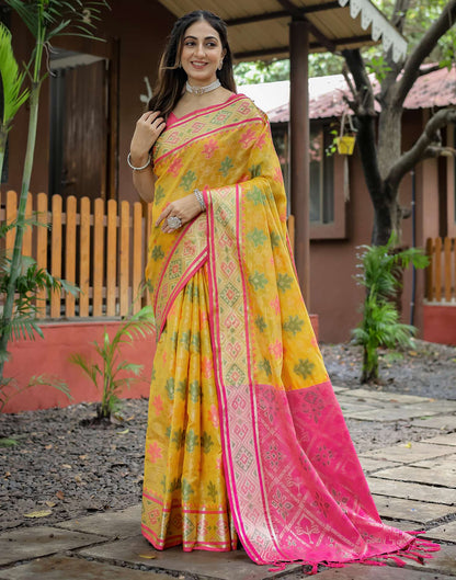 Yellow Silk Woven Banarasi Saree