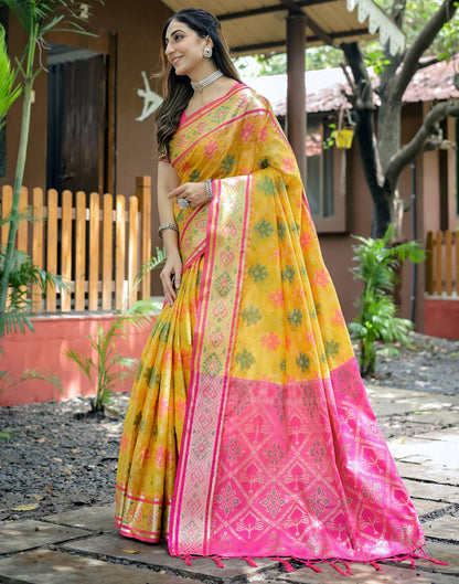 Yellow Silk Woven Banarasi Saree