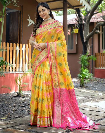 Yellow Silk Woven Banarasi Saree