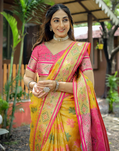 Yellow Silk Woven Banarasi Saree