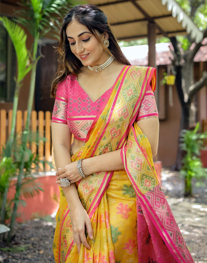 Yellow Silk Woven Banarasi Saree