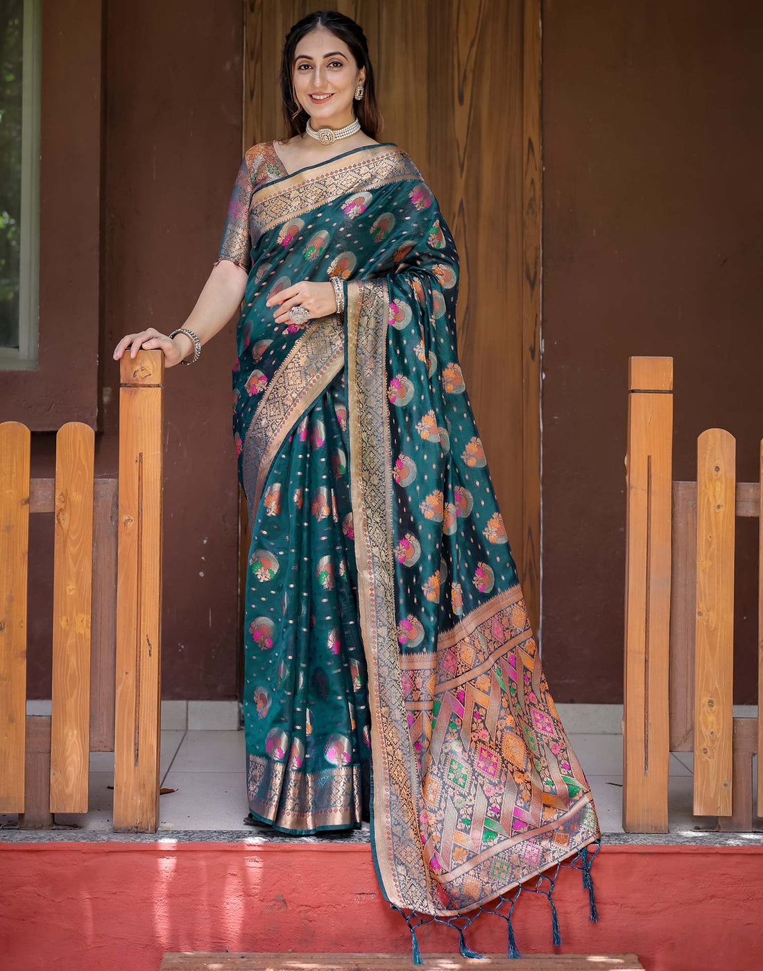 Rama Blue Silk Woven Banarasi Saree