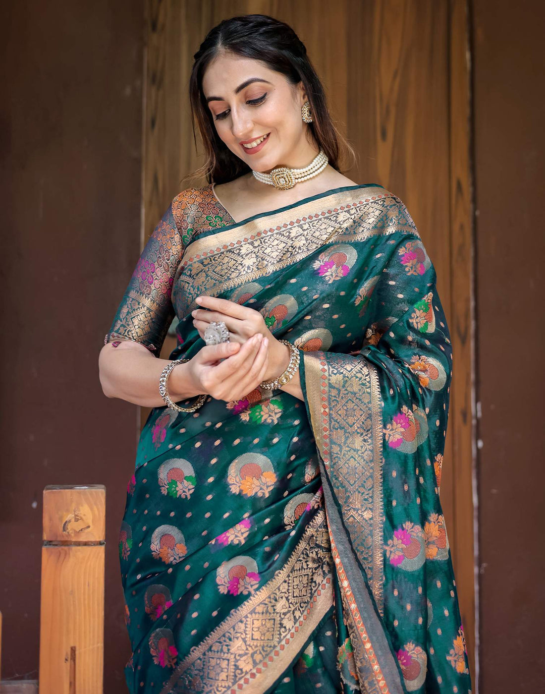 Rama Blue Silk Woven Banarasi Saree