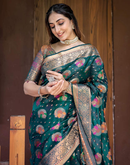 Rama Blue Silk Woven Banarasi Saree