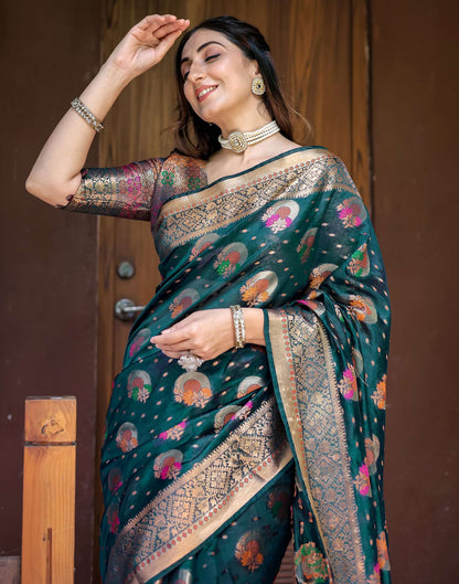 Rama Blue Silk Woven Banarasi Saree