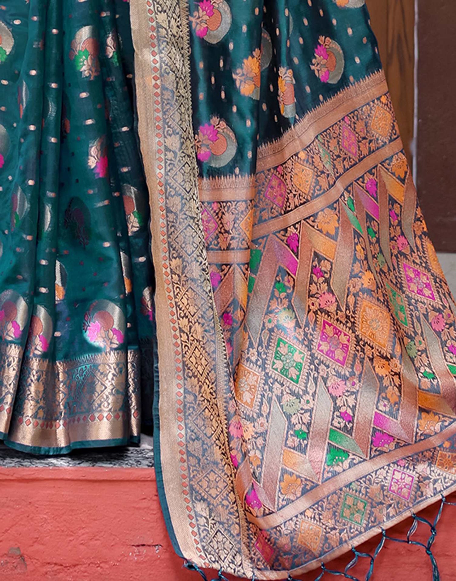 Rama Blue Silk Woven Banarasi Saree