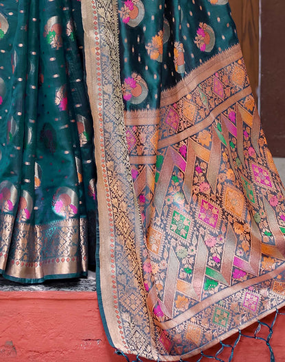 Rama Blue Silk Woven Banarasi Saree