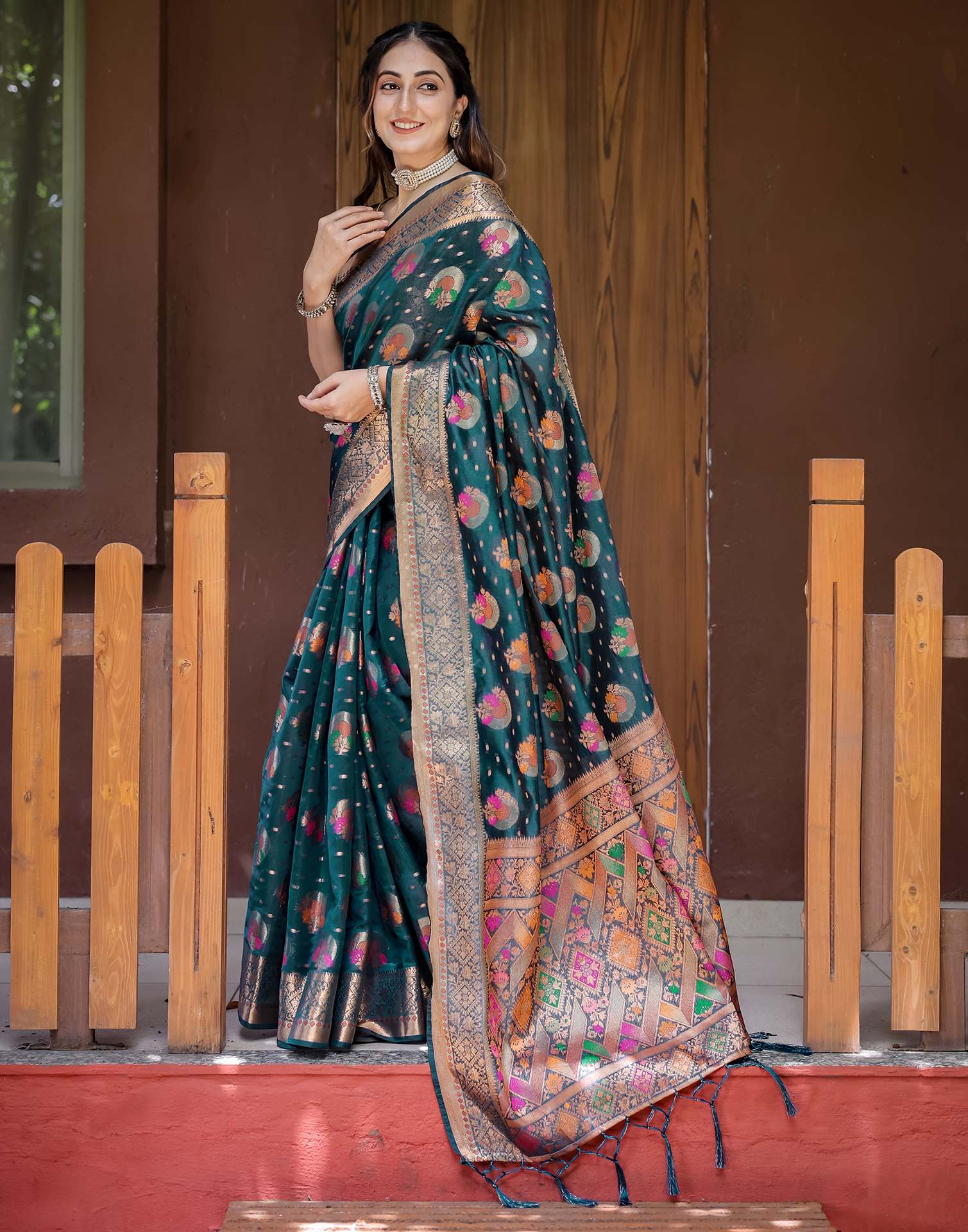 Rama Blue Silk Woven Banarasi Saree