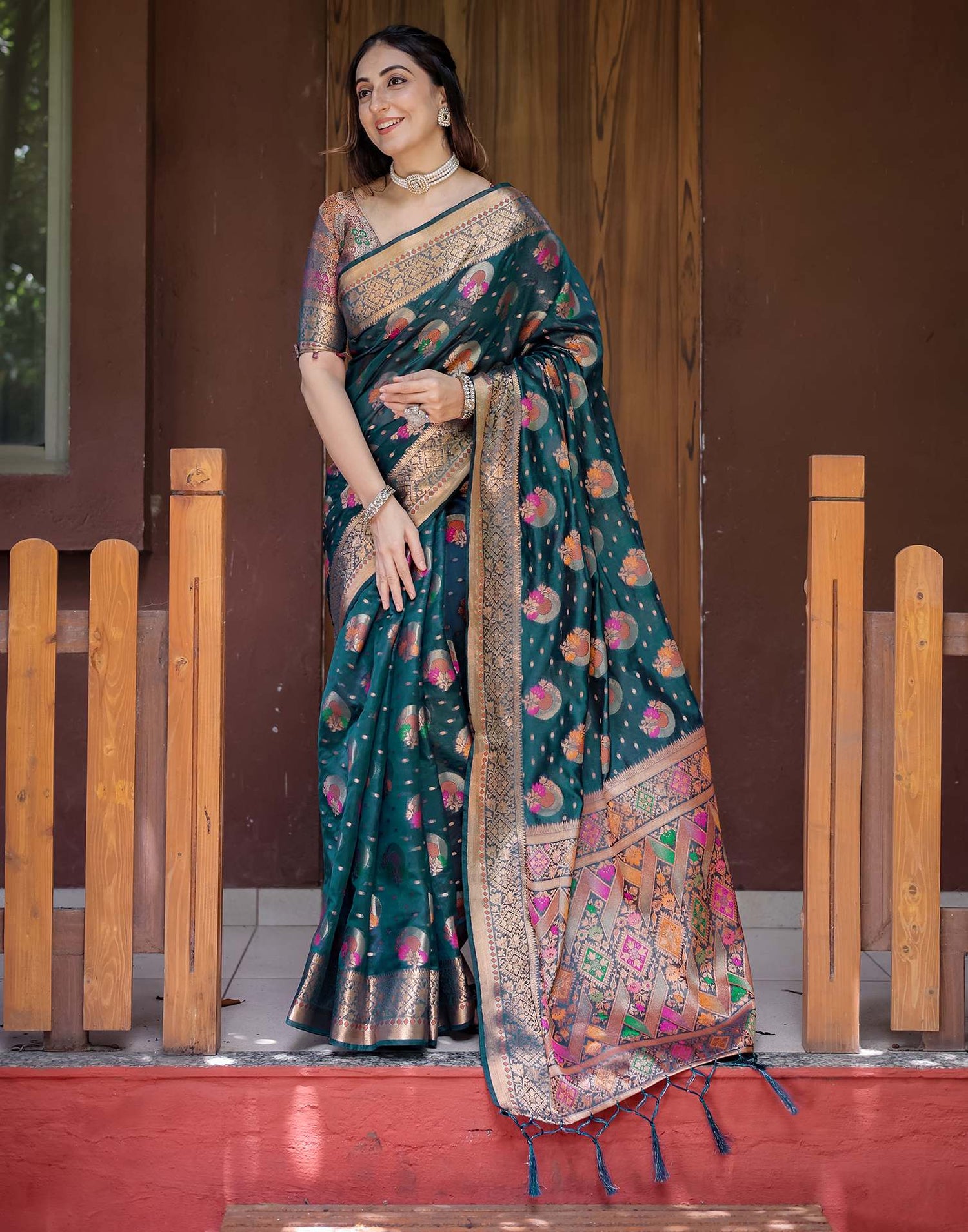 Rama Blue Silk Woven Banarasi Saree