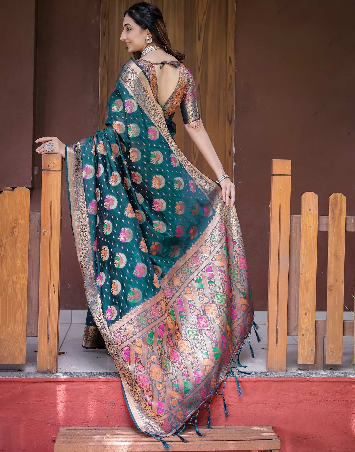 Rama Blue Silk Woven Banarasi Saree