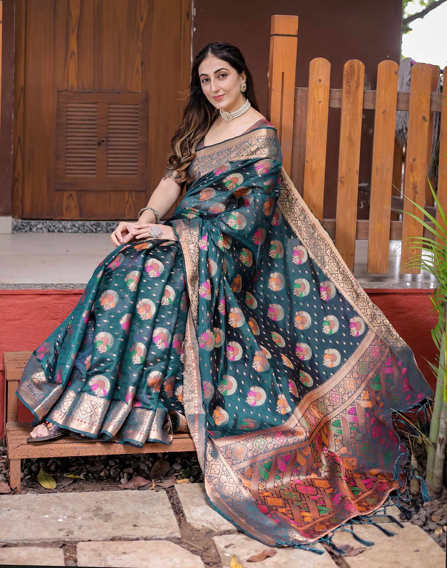 Rama Blue Silk Woven Banarasi Saree