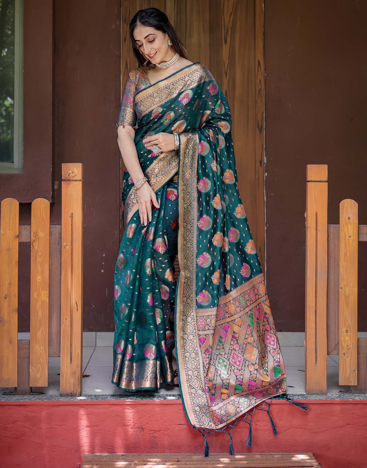 Rama Blue Silk Woven Banarasi Saree