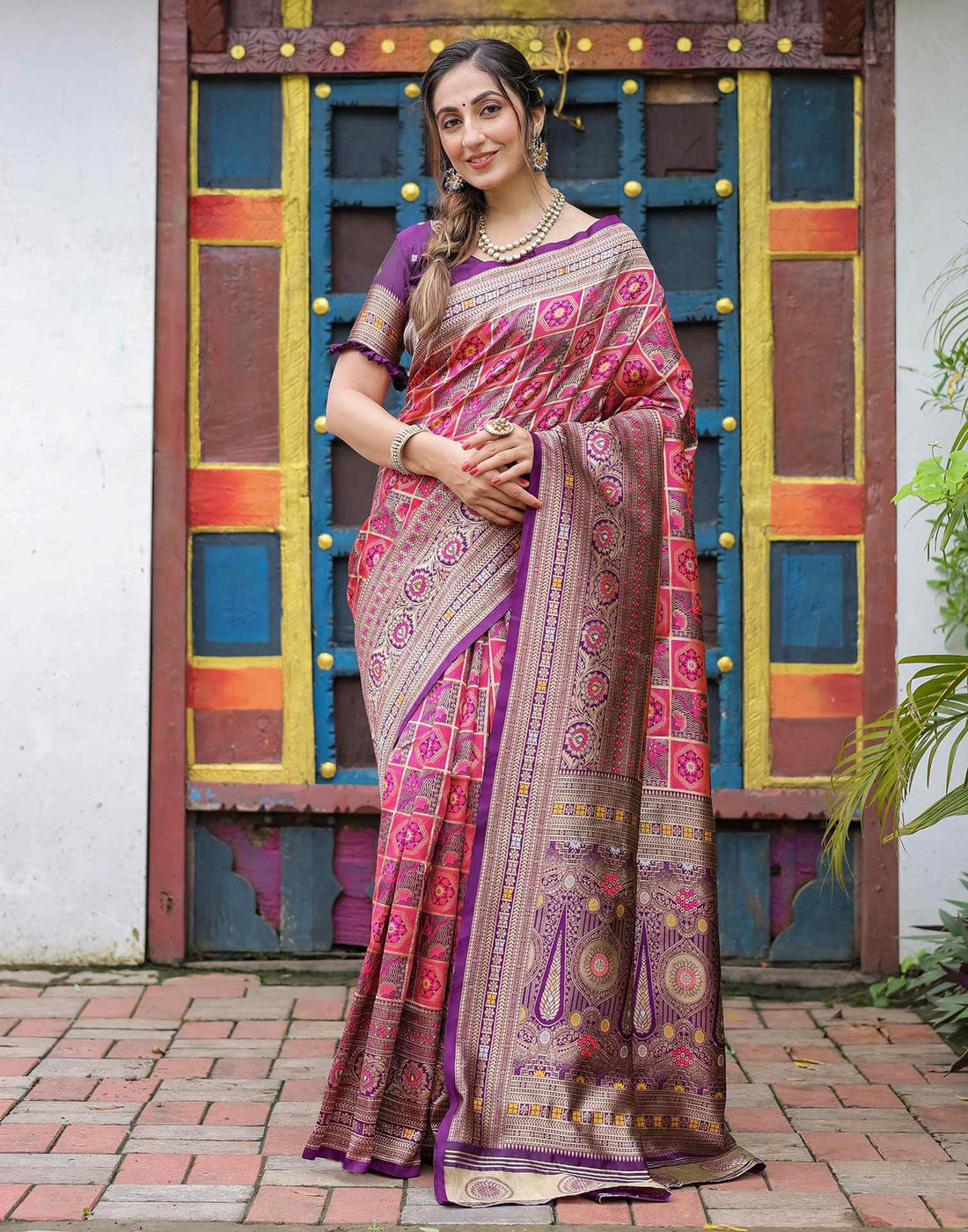 Pink Silk Woven Saree