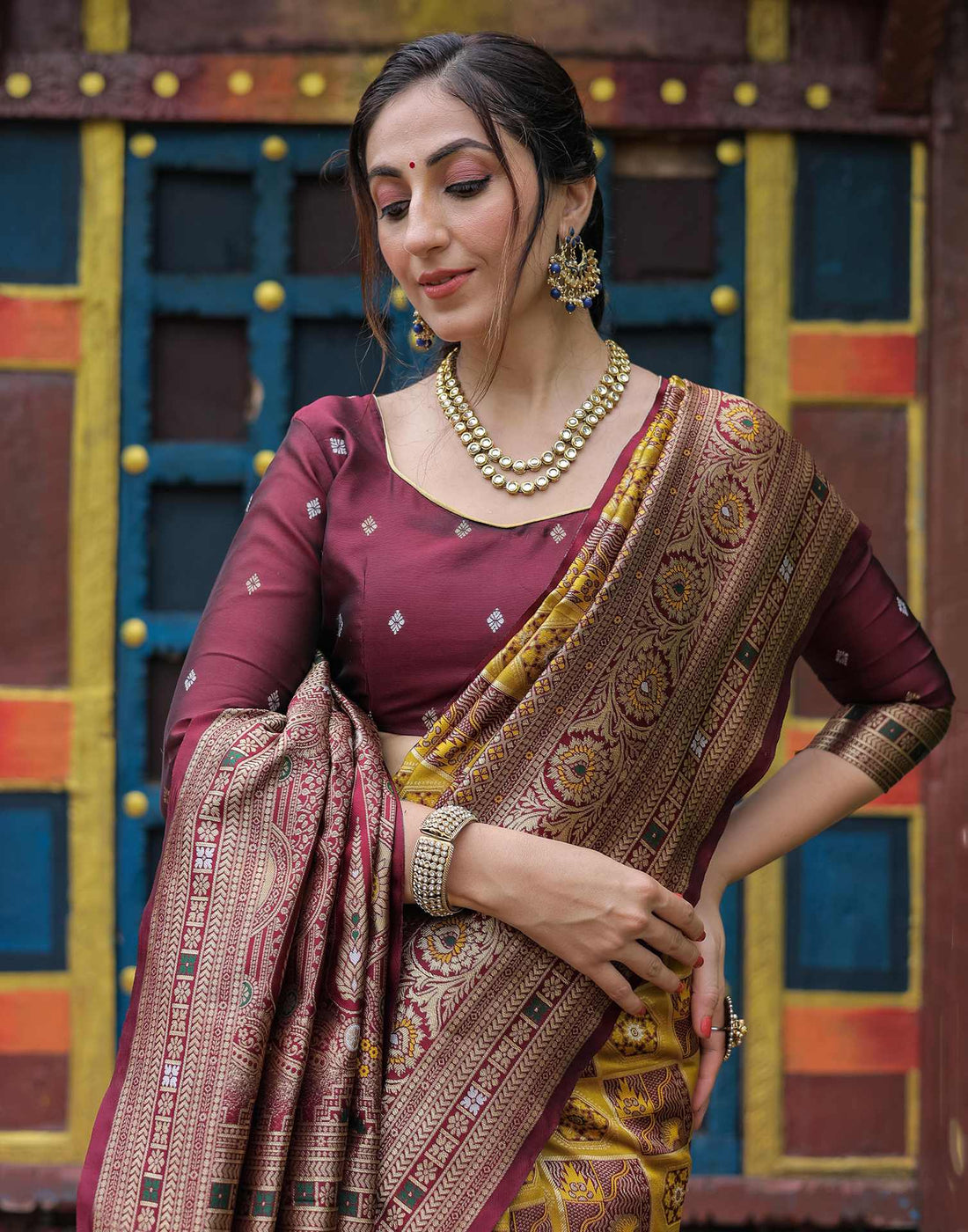 Yellow Silk Woven Saree