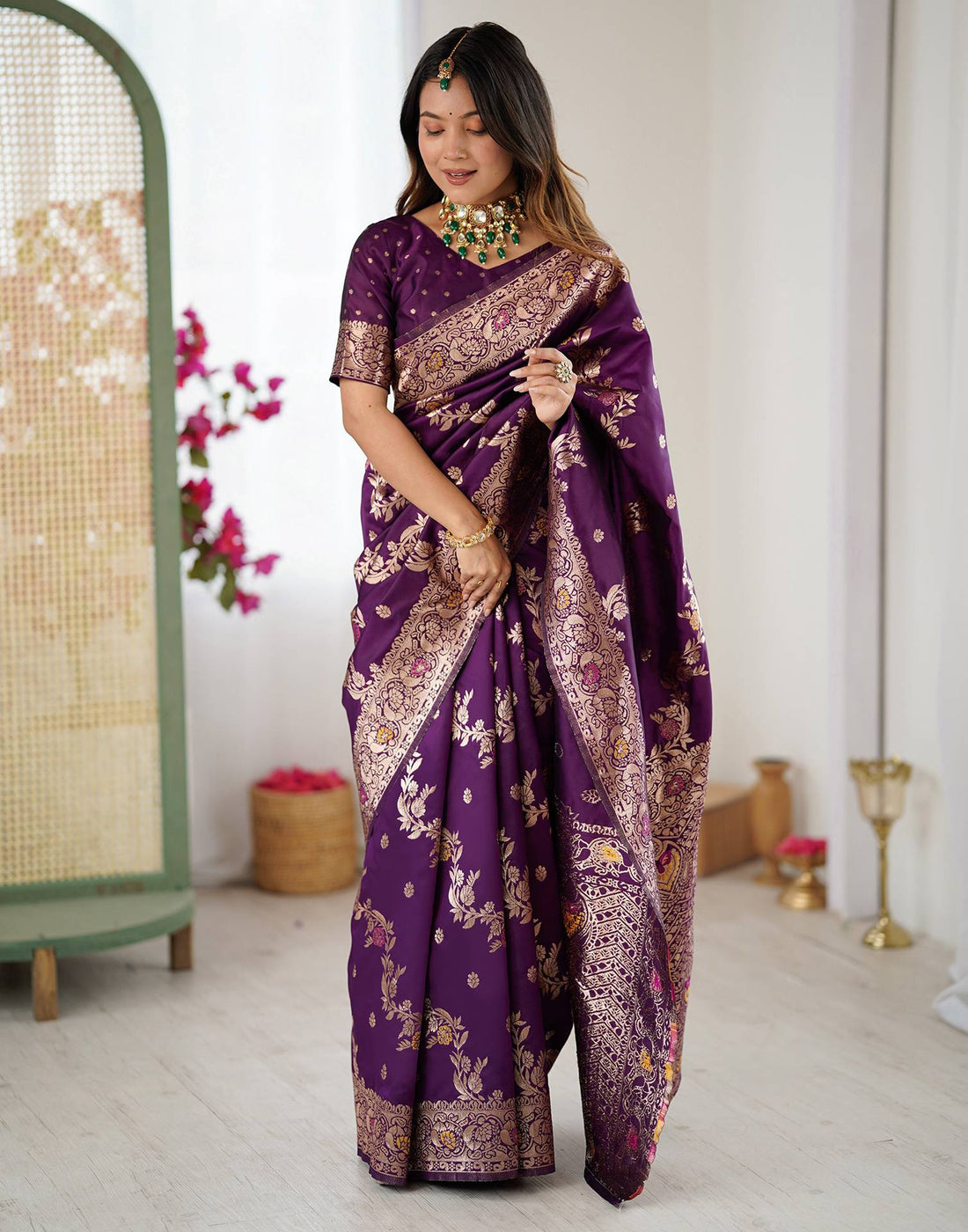 Dark Purple Silk Woven Banarasi Saree