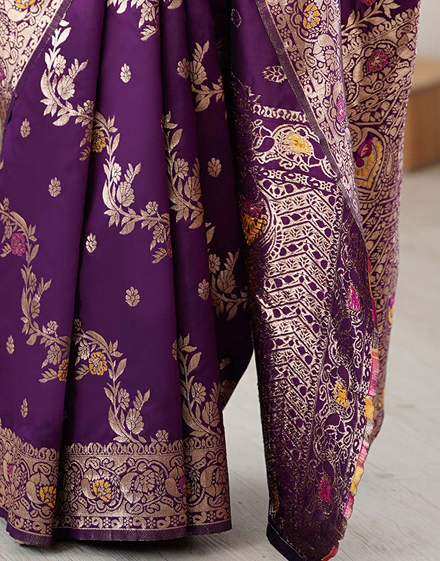 Dark Purple Silk Woven Banarasi Saree